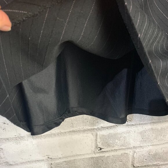 Vintage 90s Black Pinstripe Embroidered Flowers Knee Length A-Line Skirt - Picture 6 of 12